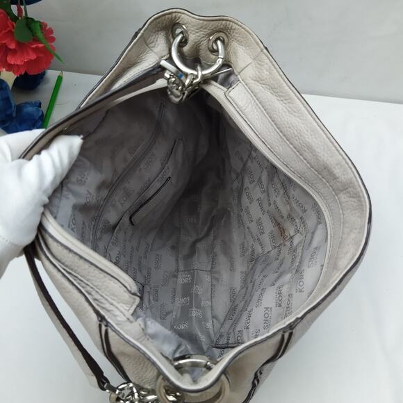 Michael Kors Gray Pebbled Leather Zipper Closure Hobo Shoulder Bag - Picture 8 of 16